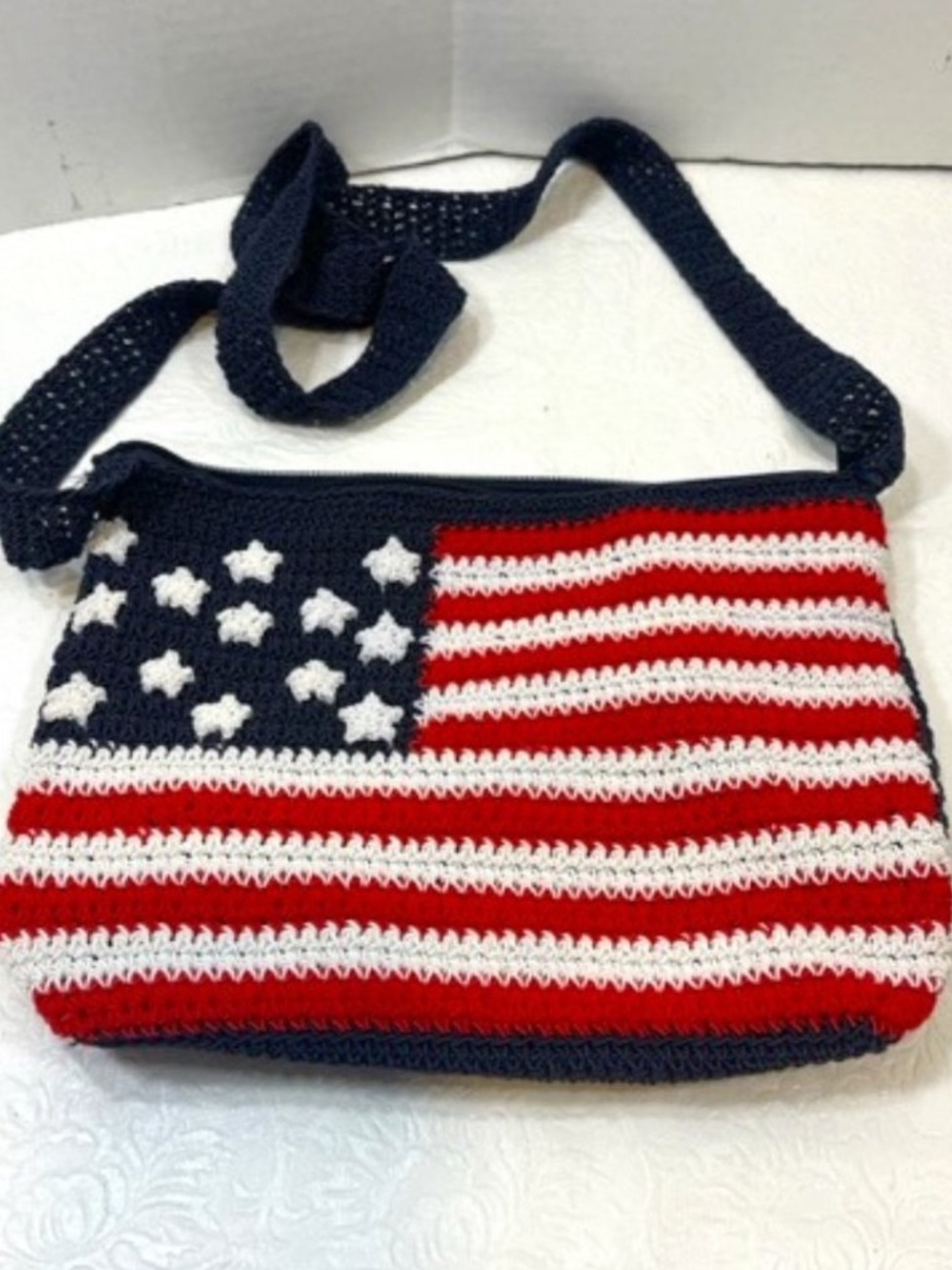 USA American Flag Crocheted Shoulder Shoulder Bag Crossbody 10x8"